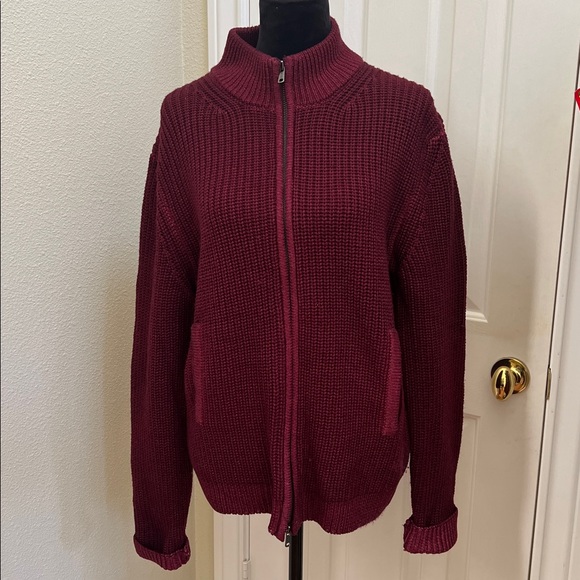 Sold eBay TODD SNYDER maroon chunky knit zip up wool mock sweater cardigan M - Picture 2 of 9